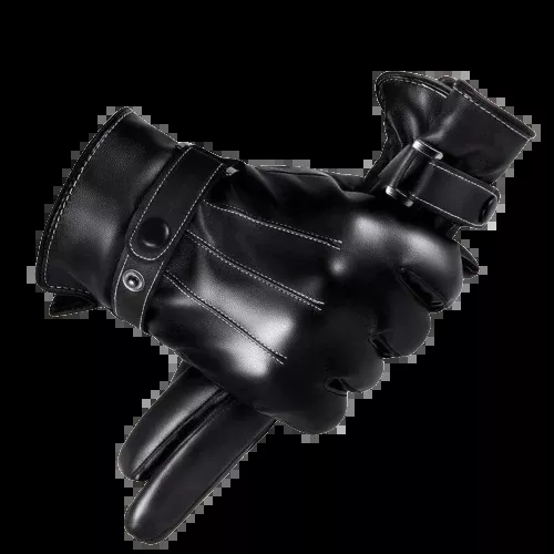 1 Pair High Quality Full Finger Black Riding GlovesMen PU Leather Glove Winter Warm Touch Screen Gloves
