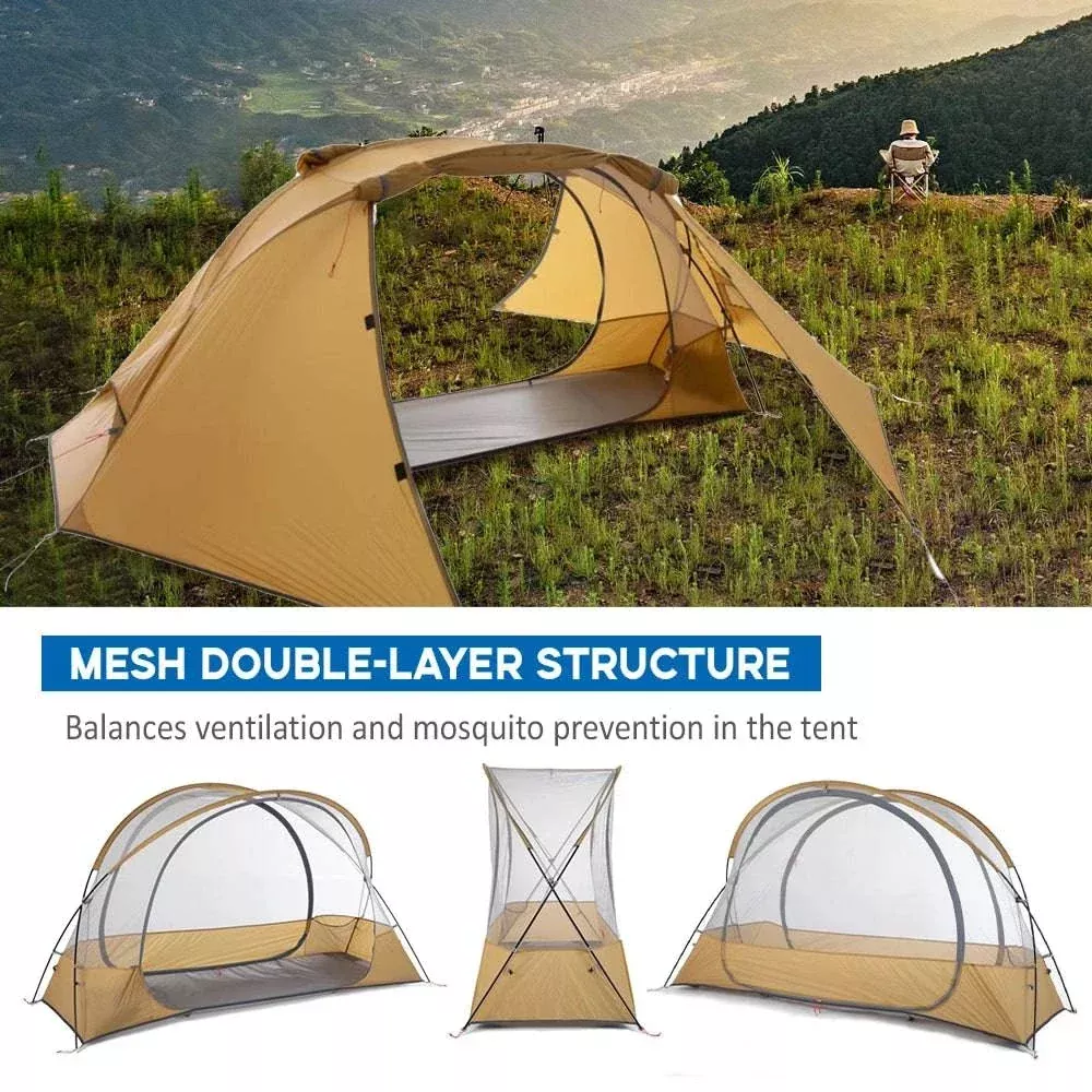1 Person Tent Lightweight Backpacking Tent Double-layer Can Use with Elevated Sleeping Platform Camp Bed for 4 Season