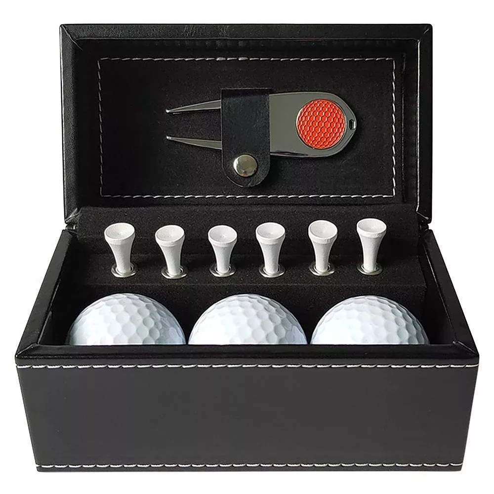11 Pcs Golf SetGolf Training Accessories with 6 Golf Tees 3 Golf Balls Divot Repair Tool Leather Box Set