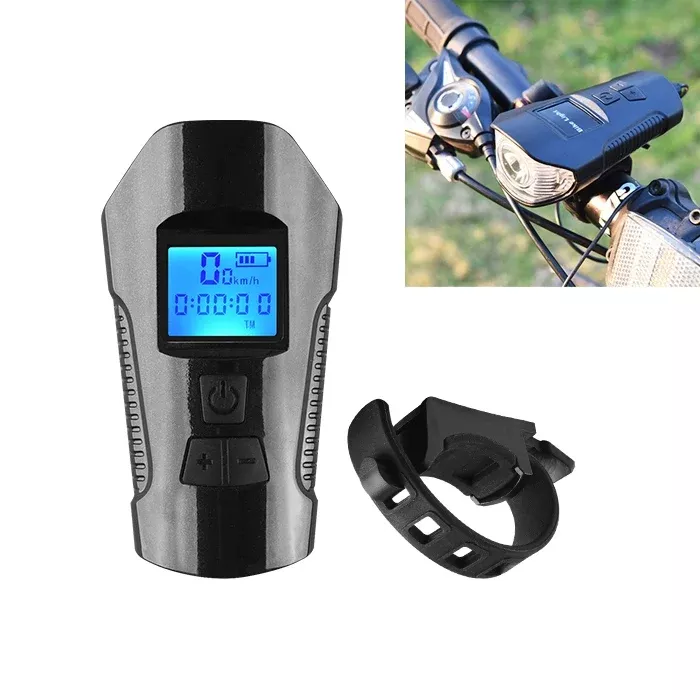 350LM USB Charging Waterproof Snap-on Bicycle Headlight with Speaker & Stopwatch Function, Black, Blue, Red