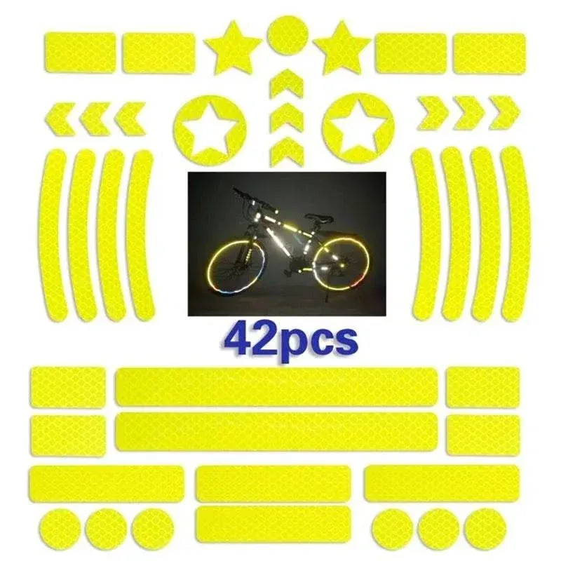 42PCS Bicycle Body Reflective Sticker Night Safety Logo Grid Stripe Warning Strip MTB ScooterHelmet Body Reflective Sticker