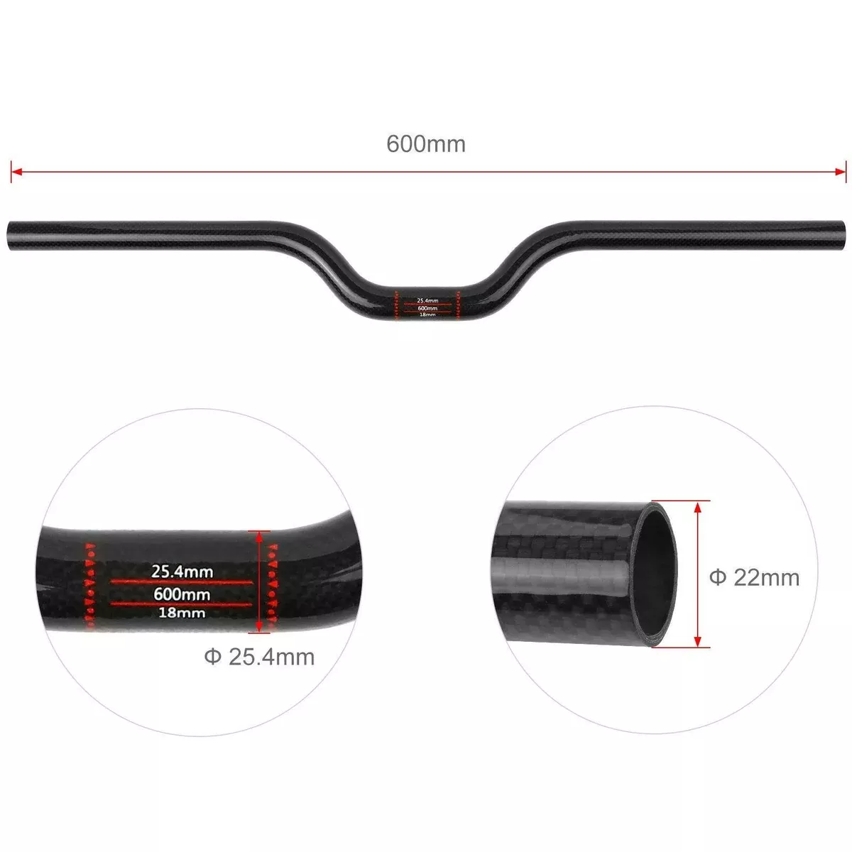 600mm Ultralight Carbon Fiber Riser Handlebar Mountain Bike Road Bicycle Riser Bar Handlebar 25.4mm Clamp
