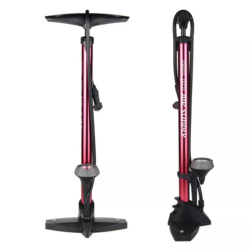Bike Floor Pump Aluminum Bicycle Air Pump with Air Gauge Schrader Valve Presta Valve