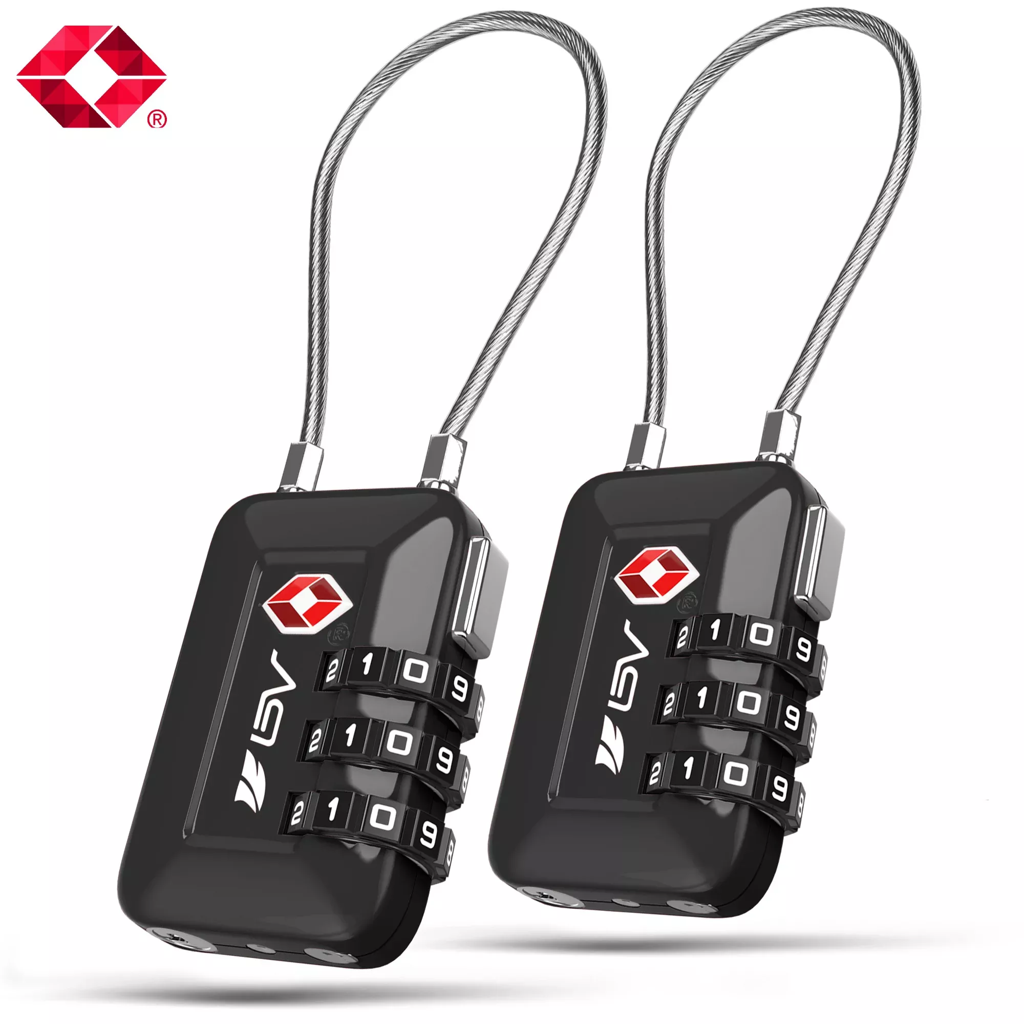 BV TSA-Accepted Luggage Lock - Resettable 3-Digit Combination Suitcase Travel Lock