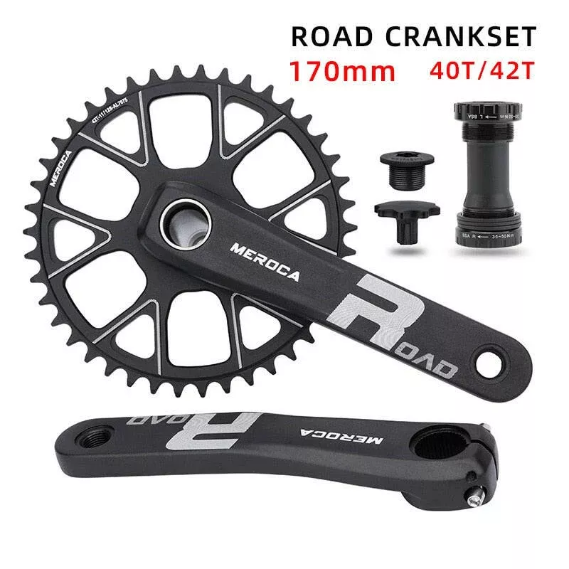 MEROCA Road Bike Crankset 170mm Aluminum Alloy 1x9/10/11/12 Speed Hollow 40T 42T Single Chainring Road Bike Crank