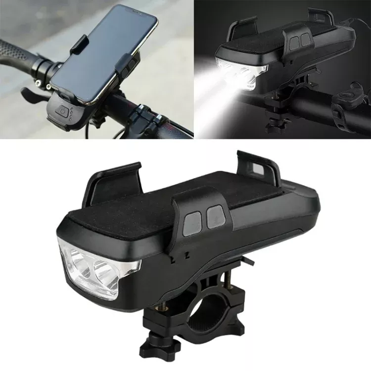 Multifunction 4in 1 Phone Holder Bicycle Bell Cycling Lamp Flashlight, 4 in 1 Phone Holder