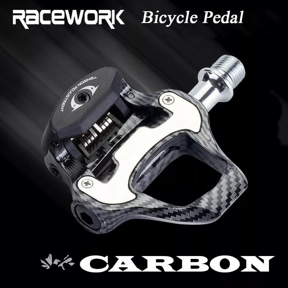 RACEWORK Road Bike Lock Pedal Ultra-Light Carbon Fiber Texture Self-Locking Aluminum Paddle BearingsPedal R550 With SPD Lock