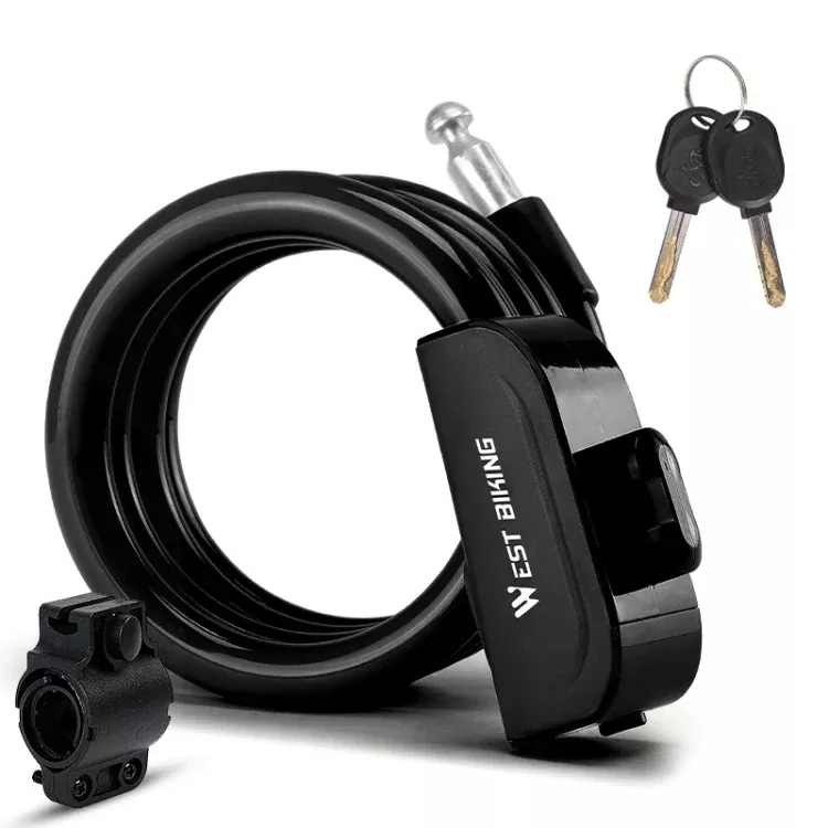 WEST BIKING 1.2m Bicycle Lock PVC Steel Cable Anti-theft Waterproof Cycling Lock, Black, Blue, Orange