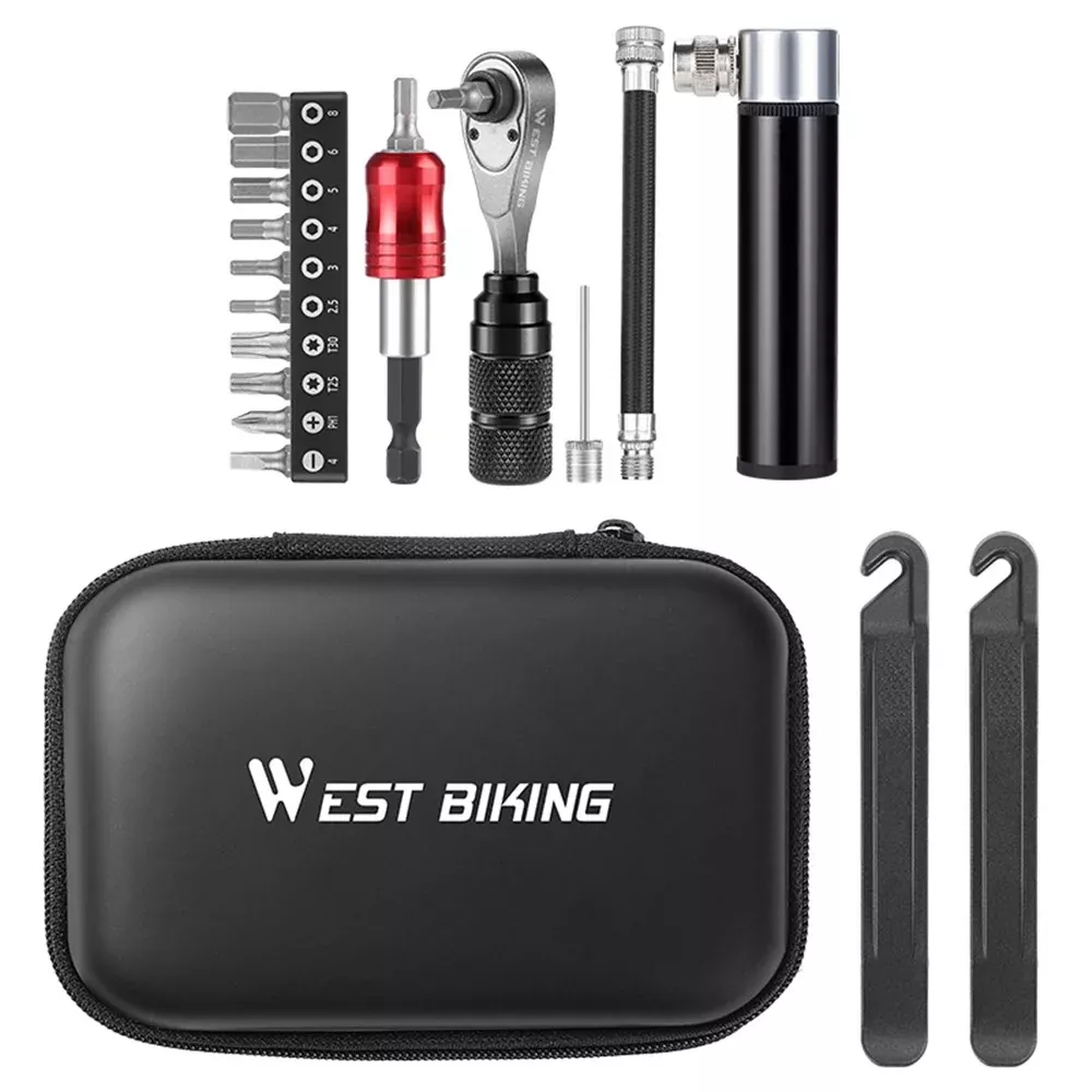 WEST BIKING YP0719355 Aluminum Alloy Ratchet Wrench Screwdriver Bit Repair Tool Kit (Advanced Version)