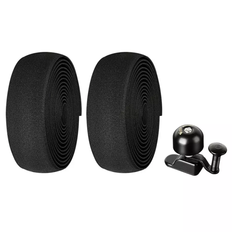 WEST BIKING YP1602782 Bicycle Bells With Supernouncing EVA Back Rubber Band Bell Combination Set, Black Tape + Black Bell, Red Tape + Black Bell, Colored Tape + Black Bell, White Black Gray Tape + Black Bell