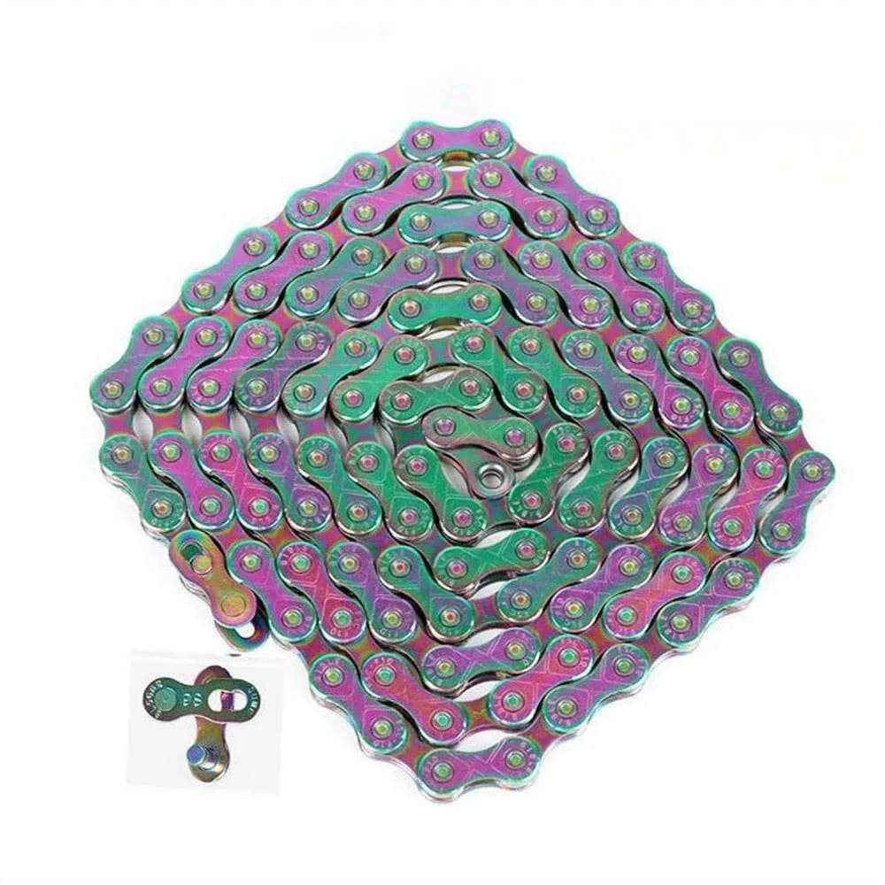 ZHIQIU 8S/9S/10S/11Speed Bicycle Chain Rainbow Color 116 Links Ultralight BikeChain with Magic Buckle for MTB/BMX/Road Bike